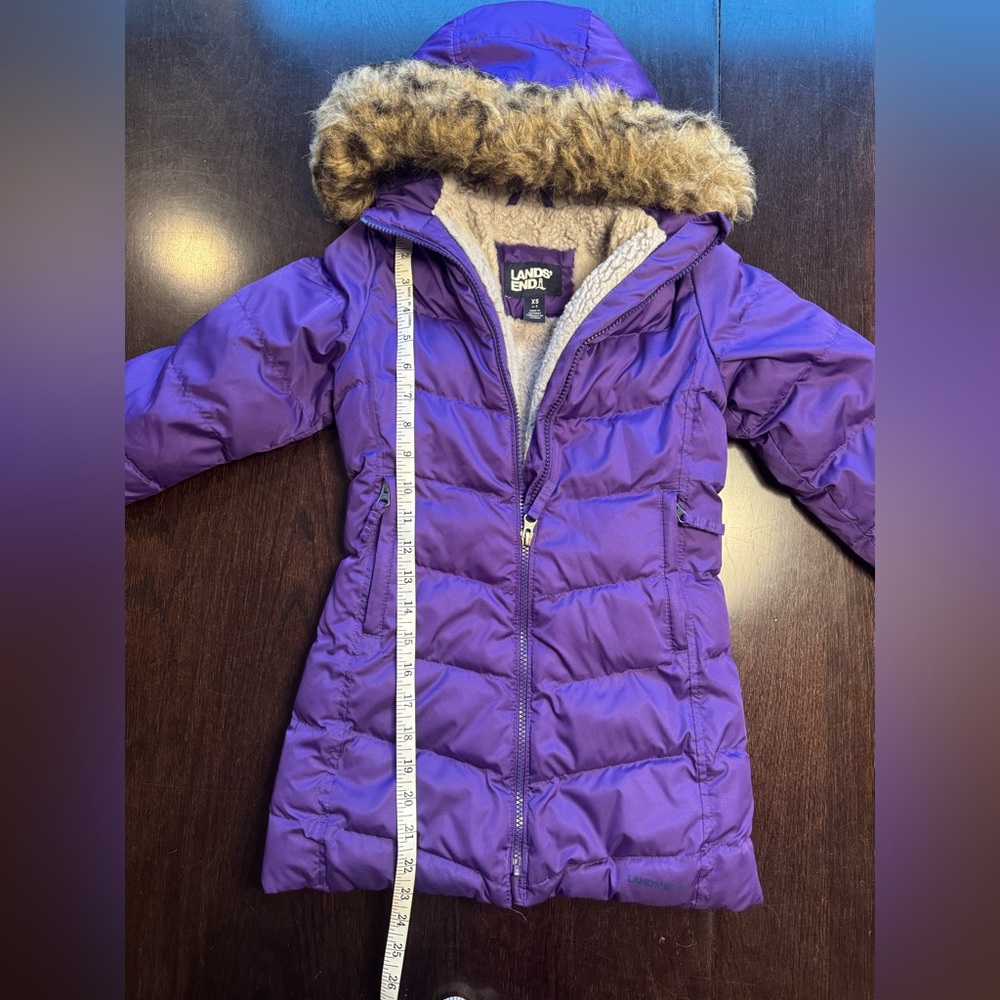 Lands' End Girls Winter Fleece Lined Down Alternative ThermoPlume Coat - Picture 6 of 7